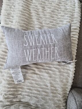 Rae Dunn Light Gray Corduroy Accent Pillow